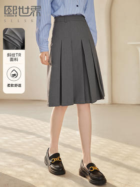 【1件72折】熙世界学院风半身裙2025秋新款洋气压褶高腰显瘦小个子A字伞裙