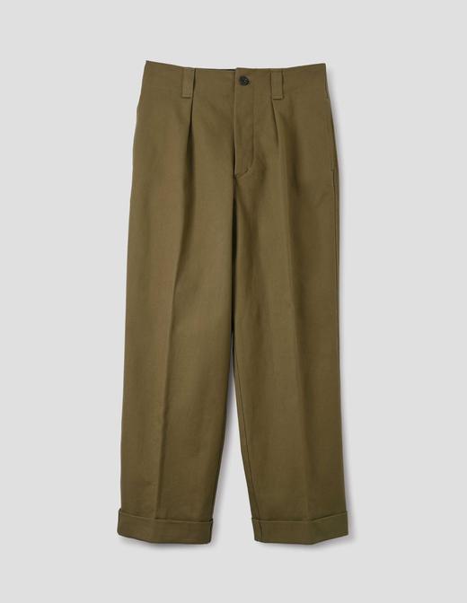 Margaret Howell  男士卡其绿单褶直筒裤 商品图2