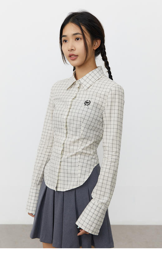 CryingCenter 白色格子短款紧身学院制服辣妹长袖衬衫 哭喊中心 商品图3