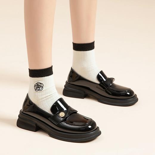 ZHR美拉德风乐福鞋2024新款时尚小金币一脚蹬单鞋ins山茶花小皮鞋 商品图1