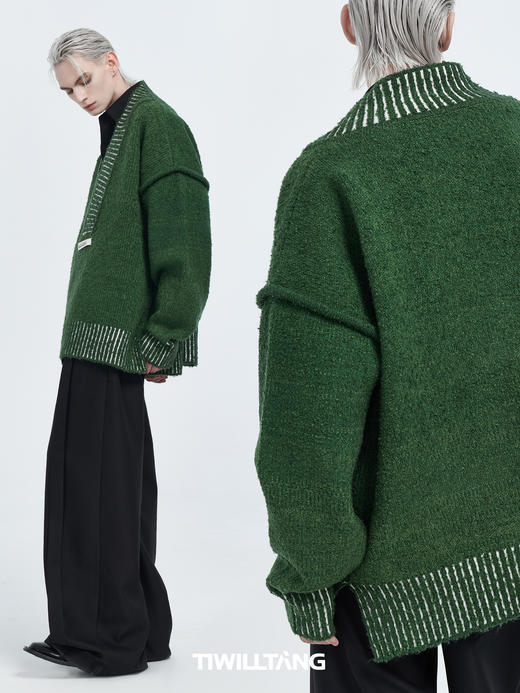 TIWILLTANG启世录“盎垣”原创重磅廓形浪漫低领毛衣V领针织毛衫 商品图2