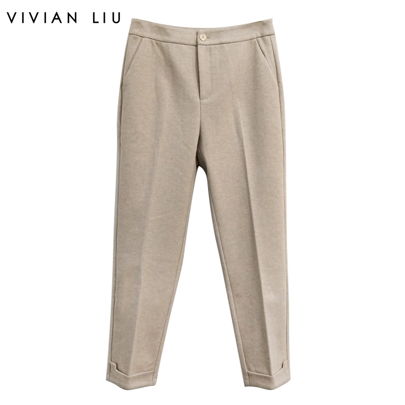 VIVIAN LIU薇薇安刘TR2357509秋女装新款斜插兜裤脚翻边直筒裤