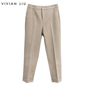 VIVIAN LIU薇薇安刘TR2357509秋女装新款斜插兜裤脚翻边直筒裤