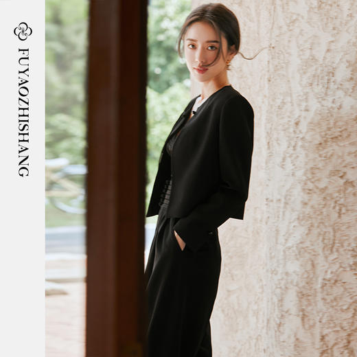 新中式短款西装套装女小众设计感短外套休闲裤两件套 商品图6