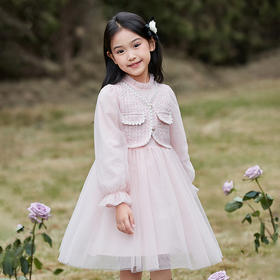 笛莎DEESHA女童2024年春季新款时尚拼接香风连衣裙