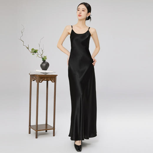 黑色吊带连衣裙春夏女士修身显瘦遮肚长裙气质国风裙子 商品图7