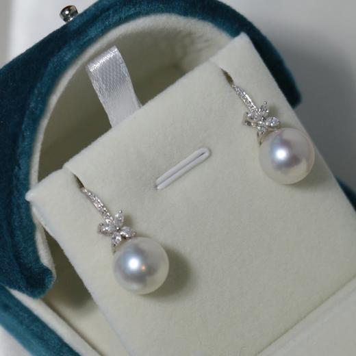 甄珠贝 钻石四叶草耳钩 澳白10-11mm 18k白金+钻石镶嵌 商品图2