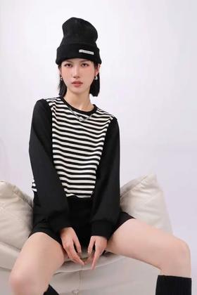 3BAR095389#假两件条纹卫衣