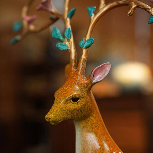 纯铜梅花鹿一鹿生花摆件大号招财鹿家居客厅进门玄关电视柜装饰品古法铸造 商品图6