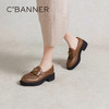 千百度厚底乐福鞋女春季增高黑色小皮鞋真皮豆豆鞋深口A24138605 商品缩略图2