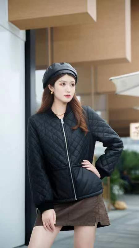 D6228        免洗菱形格PU皮休闲减龄百搭棉服外套 商品图3