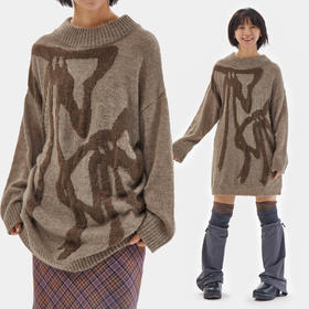 CryingCenter 棕咖色柔柔马海毛宽松长款圆领蝴蝶结毛衣 哭喊中心