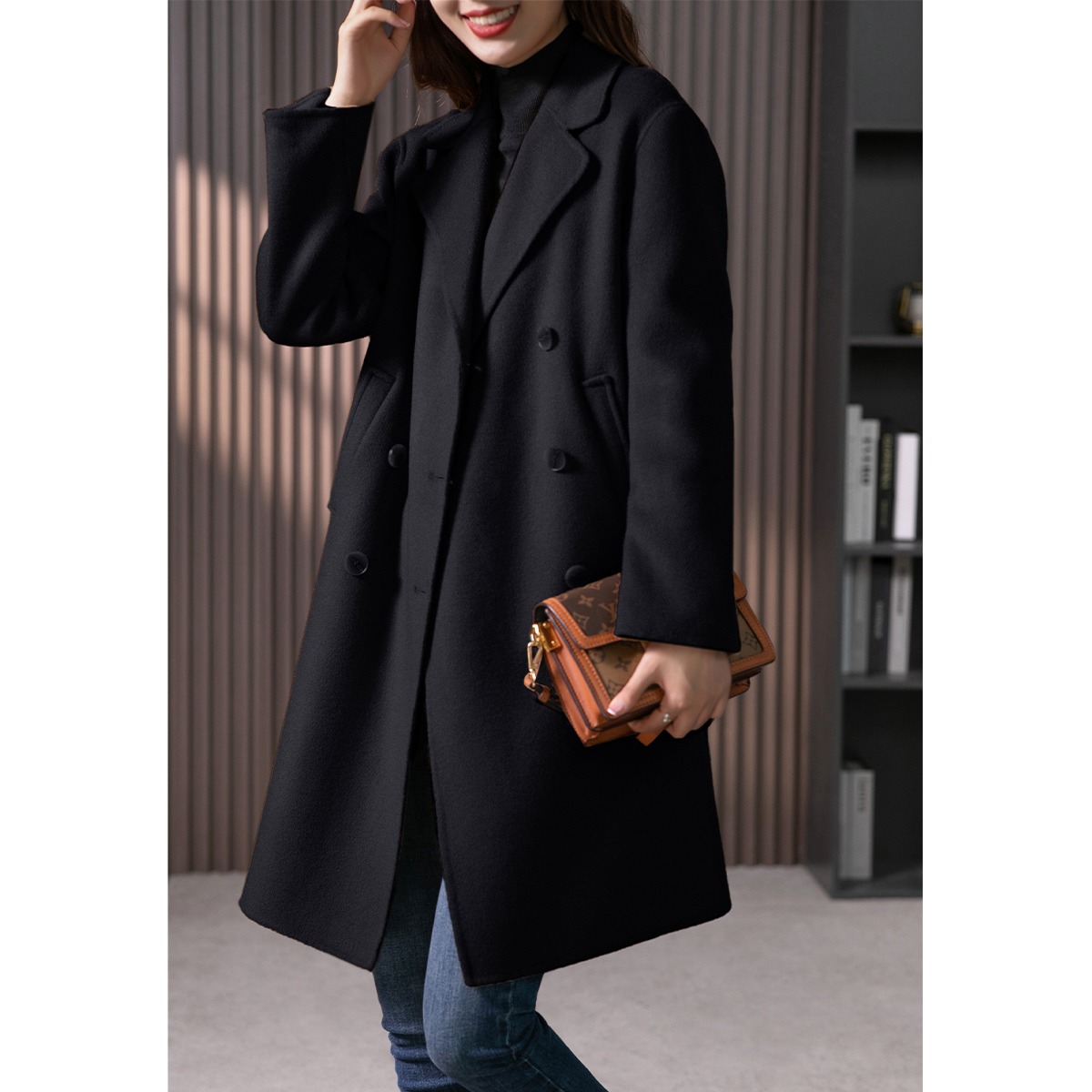 高端双面尼羊绒大衣女2023秋冬新款韩版中长款气质羊毛呢外套