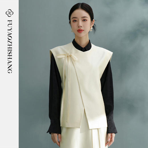 新中式马甲女2026早春新款国风原创系带素色淡雅上衣春 商品图1