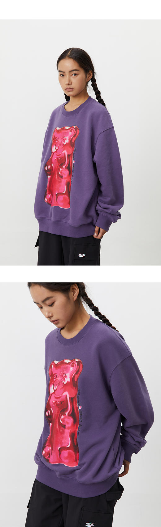 CryingCenter 秋冬保暖厚实莓紫色手绘小熊软糖卫衣 哭喊中心 商品图2