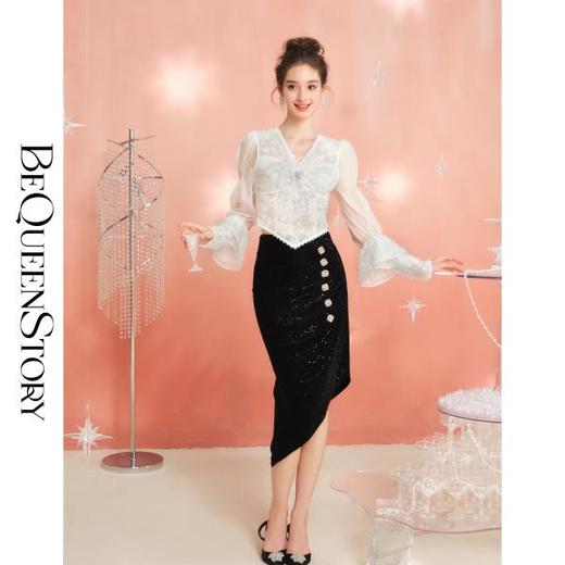 BeQueenStory【香雪玉兰】设计感两穿袖子可拆泡泡袖时尚V领衬衫 商品图3