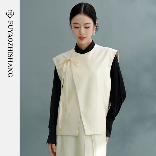 新中式马甲女2026早春新款国风原创系带素色淡雅上衣春 商品图2