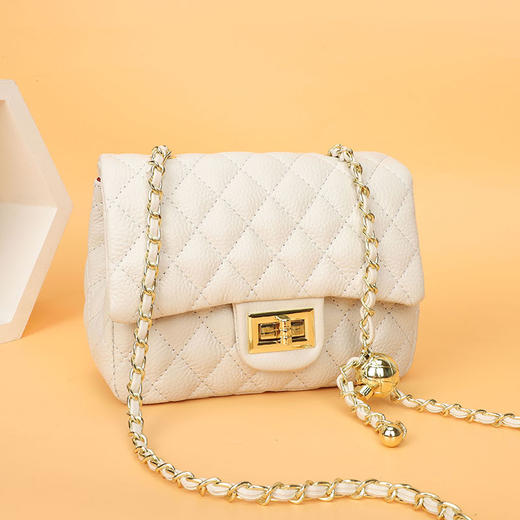 丁摩 真皮小香风链条包头层牛皮女包菱格单肩斜挎包A-0561 商品图0