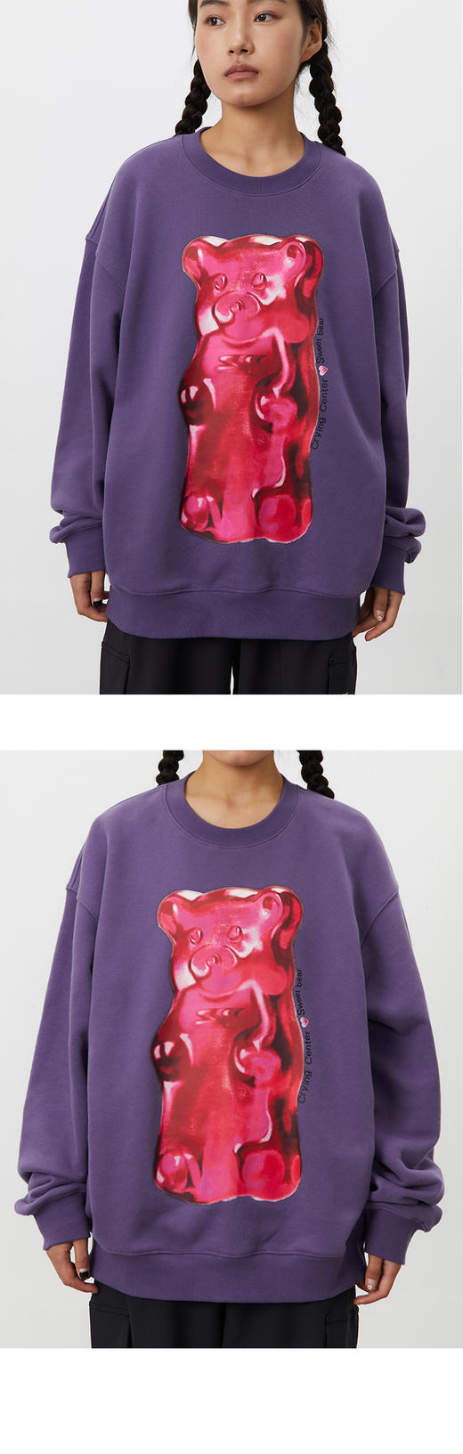 CryingCenter 秋冬保暖厚实莓紫色手绘小熊软糖卫衣 哭喊中心 商品图3