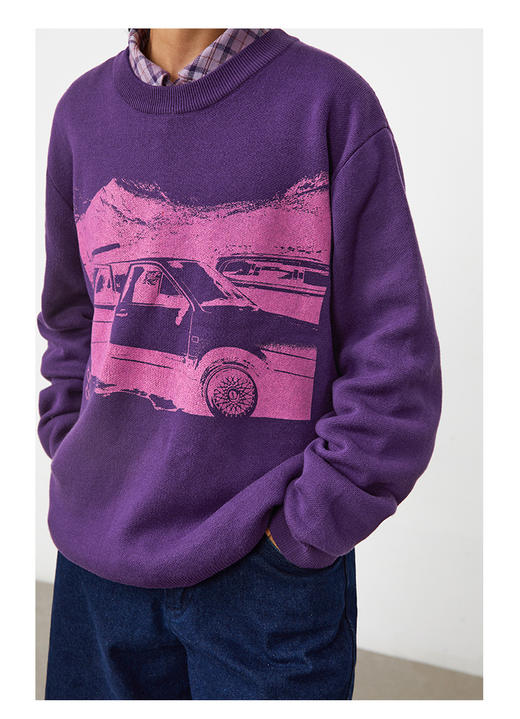 CryingCenter美式复古汽车印花圆领毛衣男女休闲宽松长袖哭喊中心 商品图3