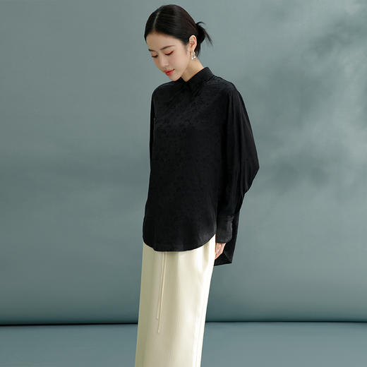 国风提花黑色衬衫女2026春季新款百搭新中式高级感上衣 商品图4