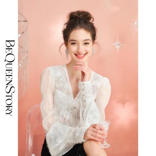 BeQueenStory【香雪玉兰】设计感两穿袖子可拆泡泡袖时尚V领衬衫 商品图4