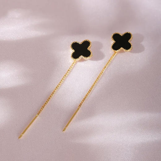 【新潮高级感，轻奢爆款！】四叶草耳线轻奢精致小巧耳钉，高级小众设计感简约气质女，时尚百搭长款链条流苏耳饰！ 商品图1