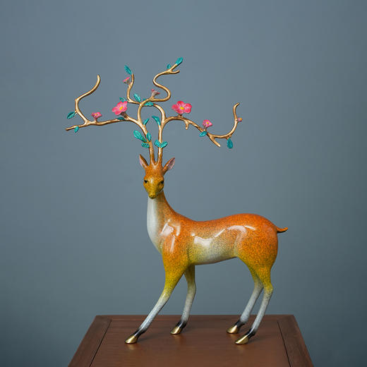纯铜梅花鹿一鹿生花摆件大号招财鹿家居客厅进门玄关电视柜装饰品古法铸造 商品图3