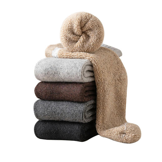 宝娜斯秋冬纯色巨厚羊毛袜女士中筒袜加厚保暖毛圈袜冬季长袜 心选到家 商品图3