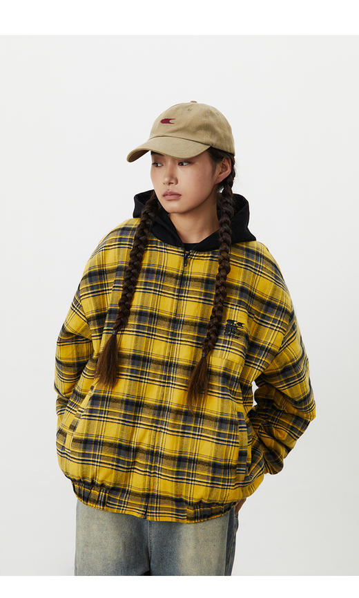 CryingCenter 冬季美式宽松格纹连帽街头感棉服外套 哭喊中心 商品图1