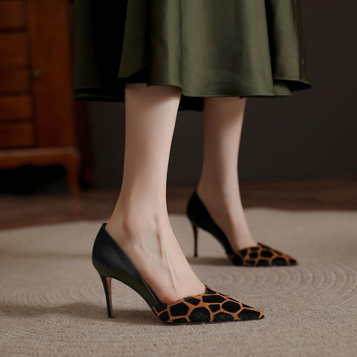 尖头细跟高跟鞋，拼色马毛时装鞋名媛辣妈单鞋CWCD&CW259-2 商品图0