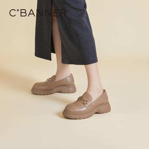 千百度复古厚底乐福鞋春季增高小皮鞋真皮通勤美拉德单鞋A24120712 商品图3