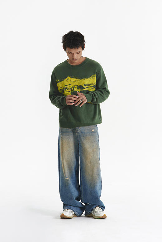 CryingCenter美式复古汽车印花圆领毛衣男女休闲宽松长袖哭喊中心 商品图2