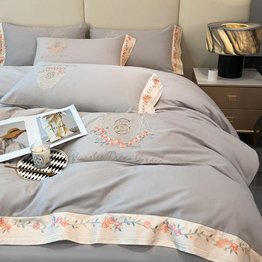 新款加厚新疆全棉长绒棉刺绣磨毛纯棉四件套床单被套 商品图0