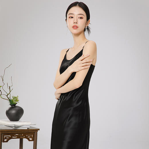 黑色吊带连衣裙春夏女士修身显瘦遮肚长裙气质国风裙子 商品图4