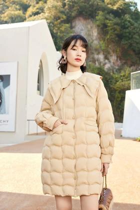 LNNNS 娃娃翻领格纹中长款羽绒服外套 17467