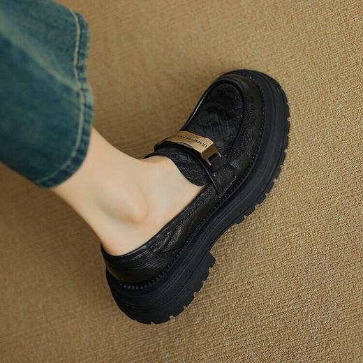 厚底复古金属扣网格粗跟，深口乐福鞋时装鞋羊皮女鞋HB&Z406 商品图1