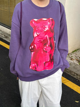 CryingCenter 秋冬保暖厚实莓紫色手绘小熊软糖卫衣 哭喊中心