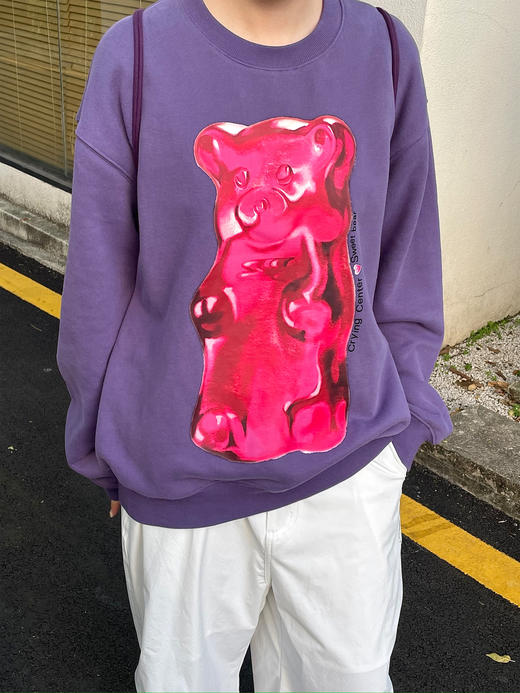 CryingCenter 秋冬保暖厚实莓紫色手绘小熊软糖卫衣 哭喊中心 商品图0