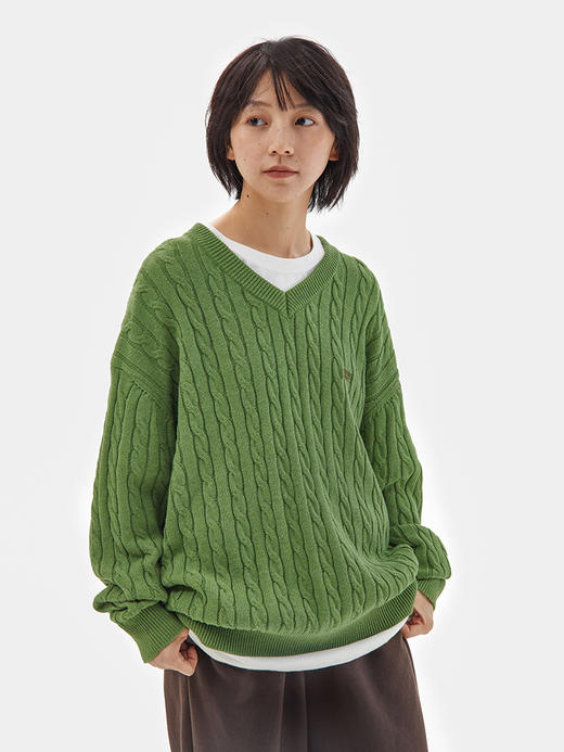 CryingCenter 花棕花绿V领美式复古学院麻花宽松毛衣 哭喊中心 商品图1