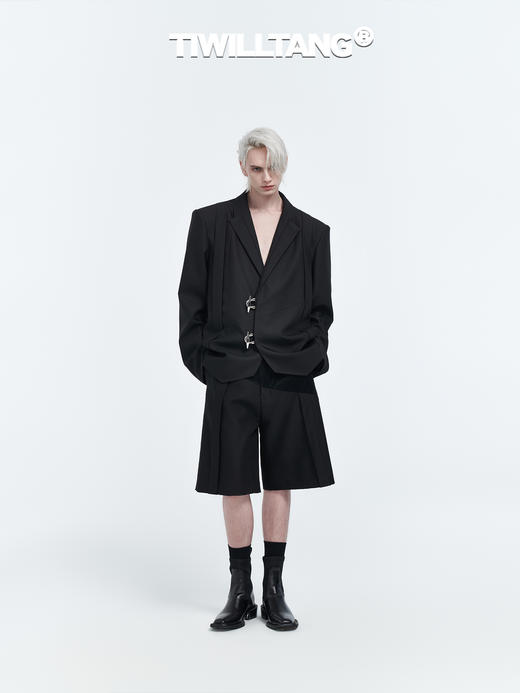 TIWILLTANG启世录“隐御神摄”匠造峻雅奢黑色金属异型扣长袖西装 商品图2