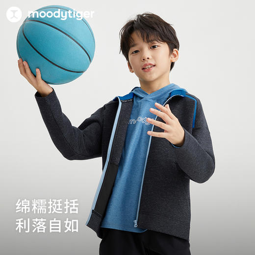 【专属】moodytiger男童空气层外套24年春季新品连帽宽松户外运动服41110401 商品图1