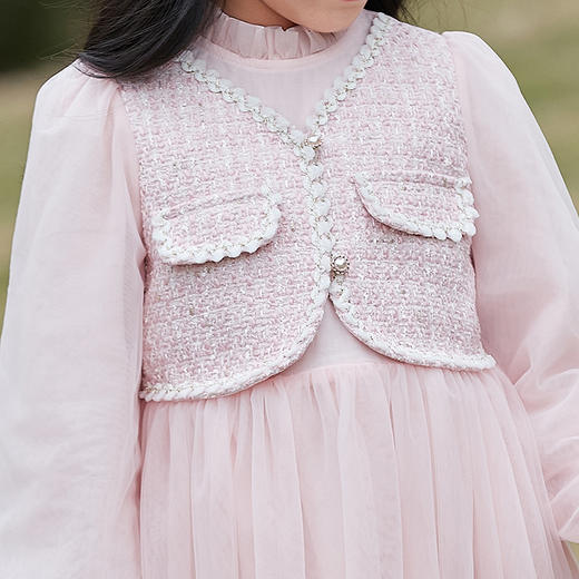 笛莎DEESHA女童2024年春季新款时尚拼接香风连衣裙 商品图3