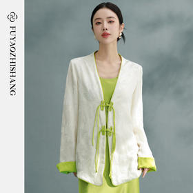 复古国风西装短外套女桑蚕丝盘扣西服高端轻奢提花上衣