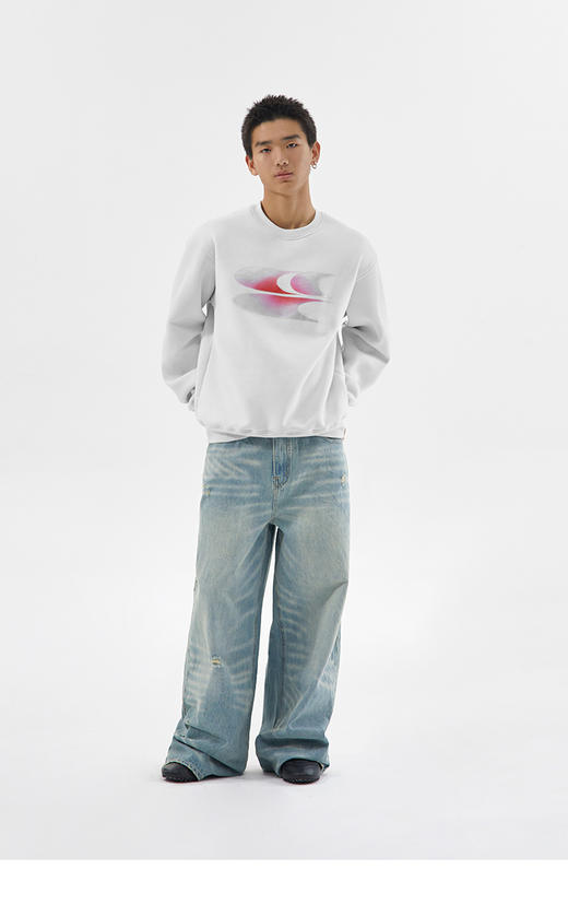 CryingCenter 渐变粉银3clogo宽松圆领长袖加绒卫衣 哭喊中心 商品图3