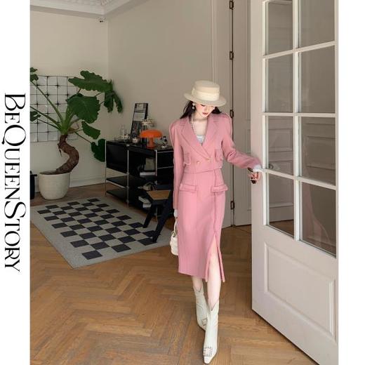 BeQueenStory【春日来信】进口澳毛金丝精纺上衣&毛边开衩半裙套装 商品图4