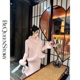 BeQueenStory【梅香如故】高支全羊毛双面呢拼狐狸毛外套&半裙套装