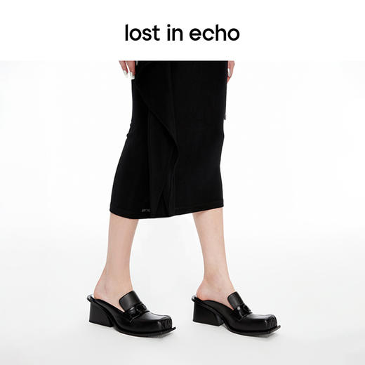 lost in echo2024春季新款设计师品牌翘方头沿条粗跟穆勒拖复古女 商品图4