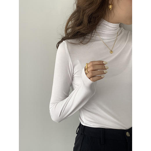 超弹面膜T 大弹力高领纯色莫代尔长袖t恤 薄款打底衫 商品图1