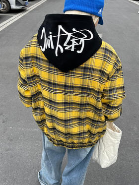 CryingCenter 冬季美式宽松格纹连帽街头感棉服外套 哭喊中心